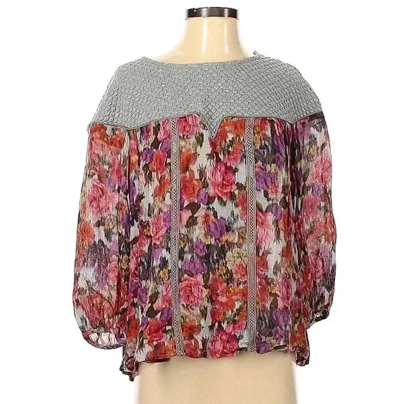 Anthropologie | Weston | Wool Blend Long Sleeve Boho Floral Blouse Size Small S - Picture 2 of 8